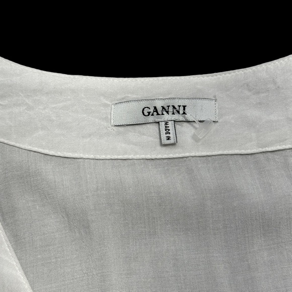 Ganni Ivory White Eyelet Trimmed V Neck Mini Dress US S - Picture 7 of 13